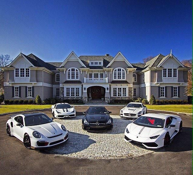 Mansion and cars